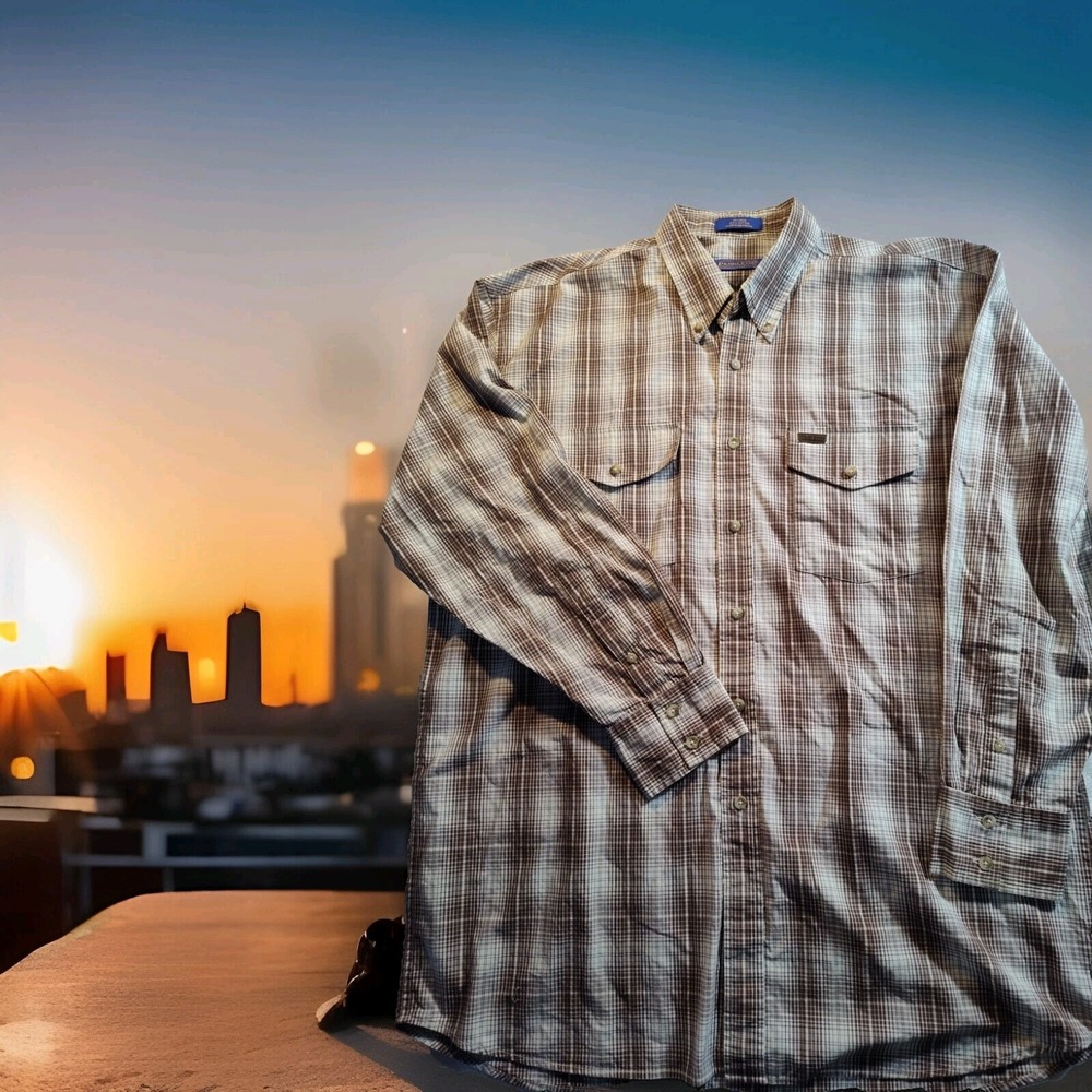 Pendleton Men's Large Button Brown Plaid Cotton L… - image 1